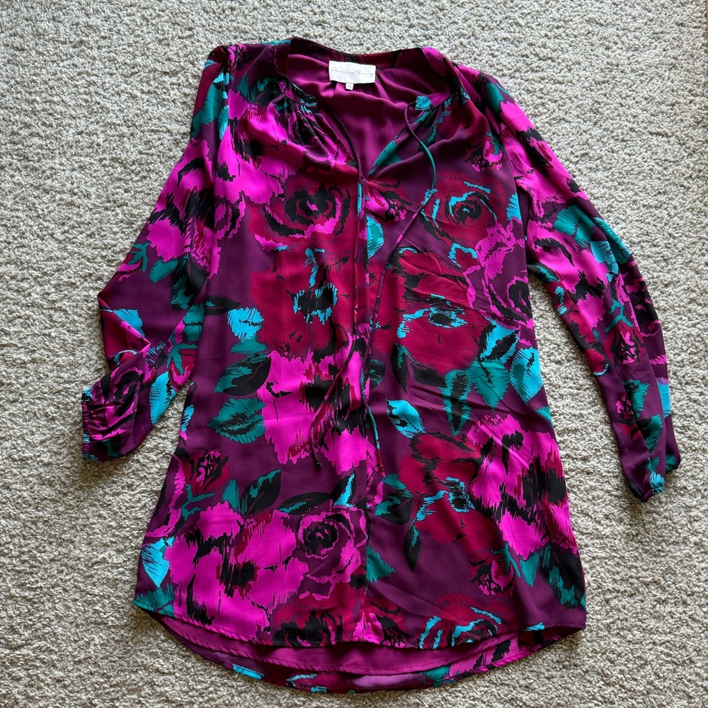 Beautiful floral dress 3/4 length EUC size large
